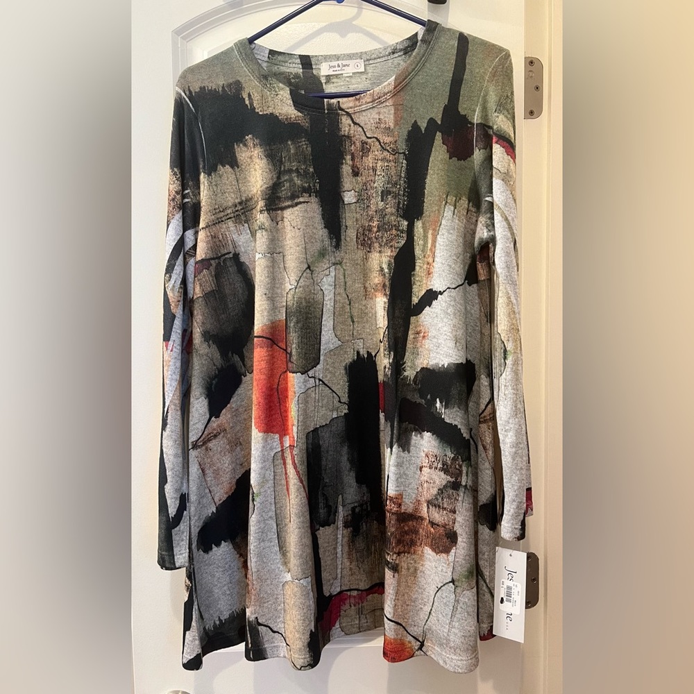 Jess & Jane Womens Loose Knit Tunic Shirt Sweater Abstract size Large
